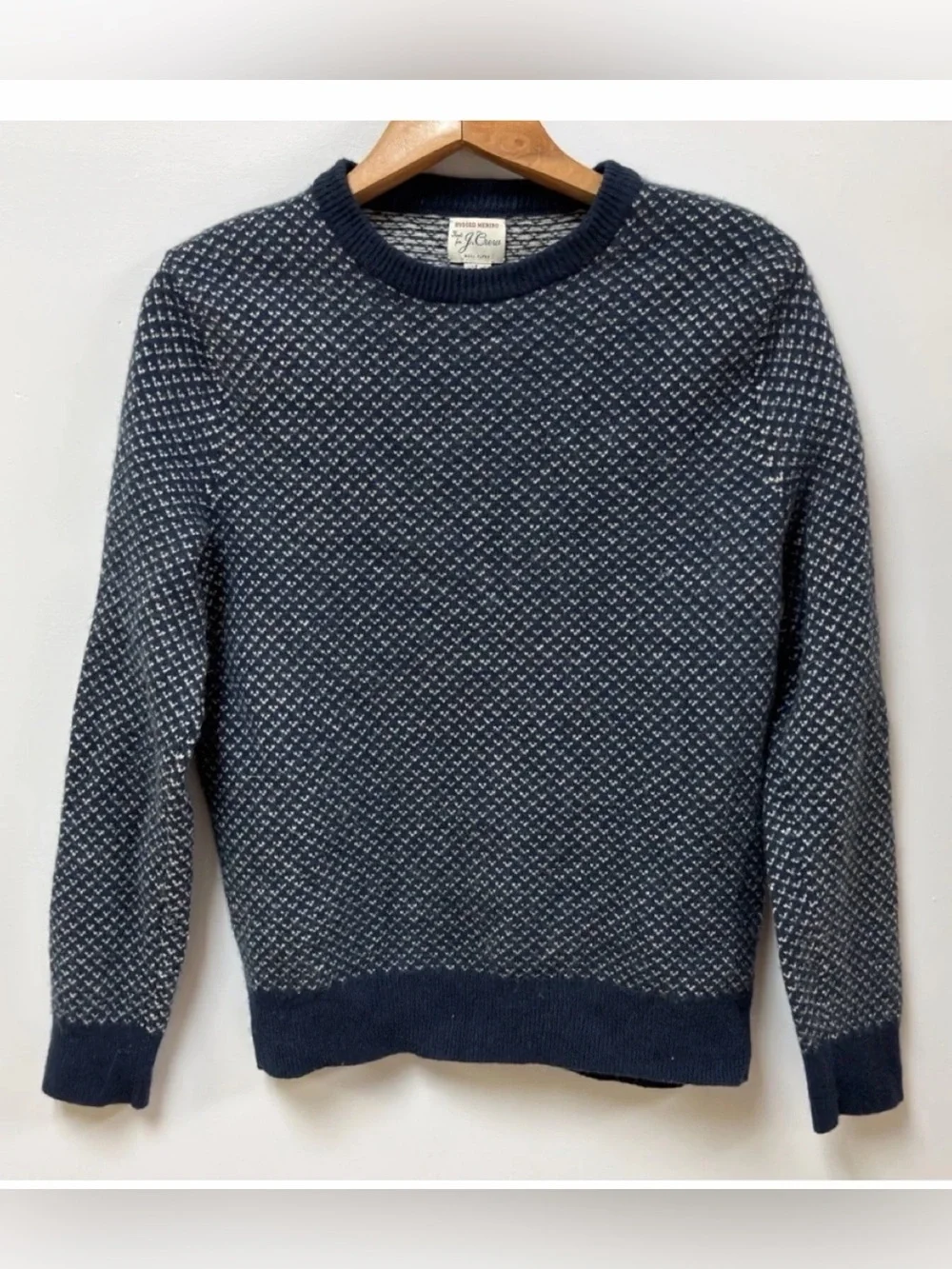 J Crew Rugged Merino Wool Birdseye Sweater Crew Pullover Knit Mens Blue Size L